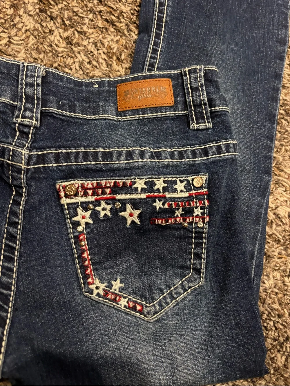 Girls Shyanne Dark Wash Bootcut Jeans with Star Embroidery